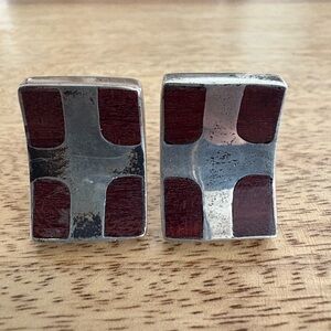Vintage Taxco Mexico sterling silver 925 inlaid red Jasper cufflinks signed AM
